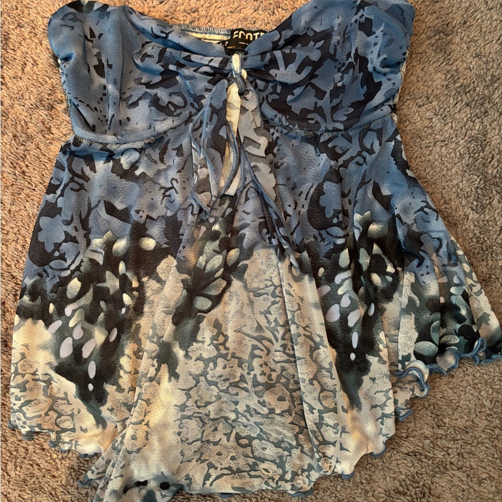 Urban Outfitters Blue and Gray Sleeveless Tie Front Blouse